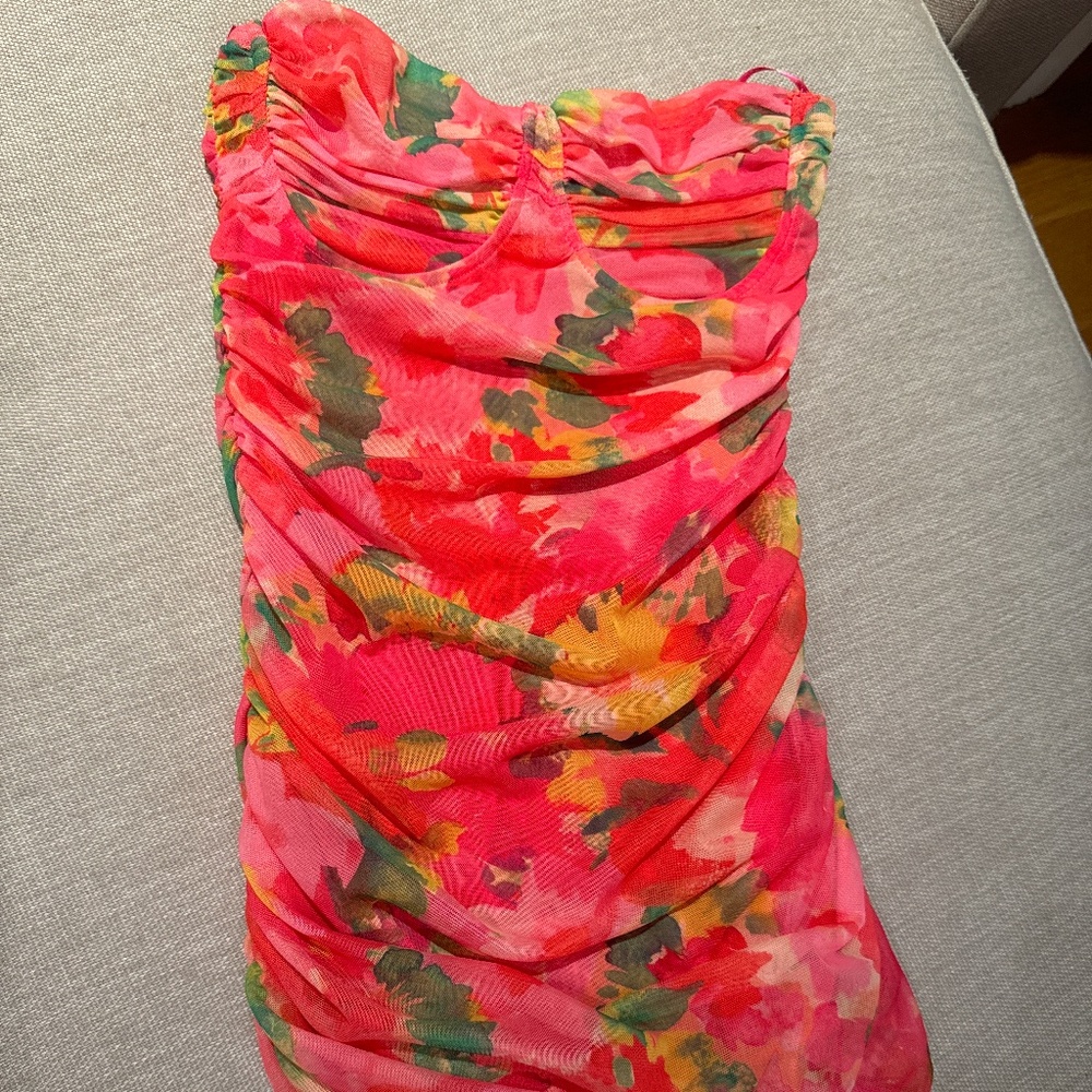 Zara mini floral strapless dress